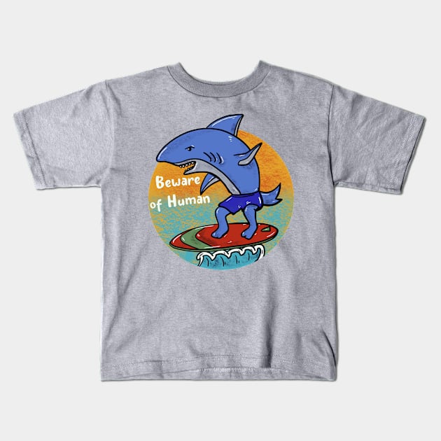 Surfing shark Kids T-Shirt by RiyanRizqi